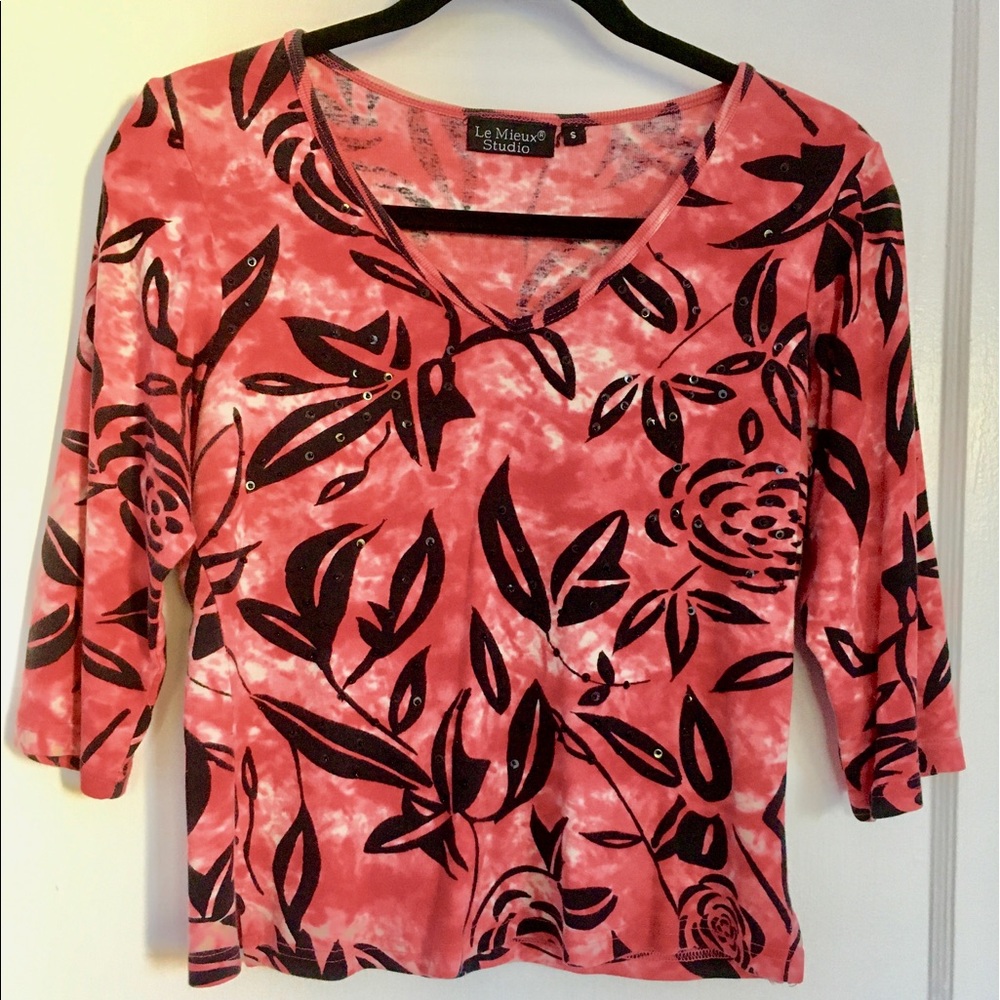 V-Neck 3/4 Sleeve Sequined Top